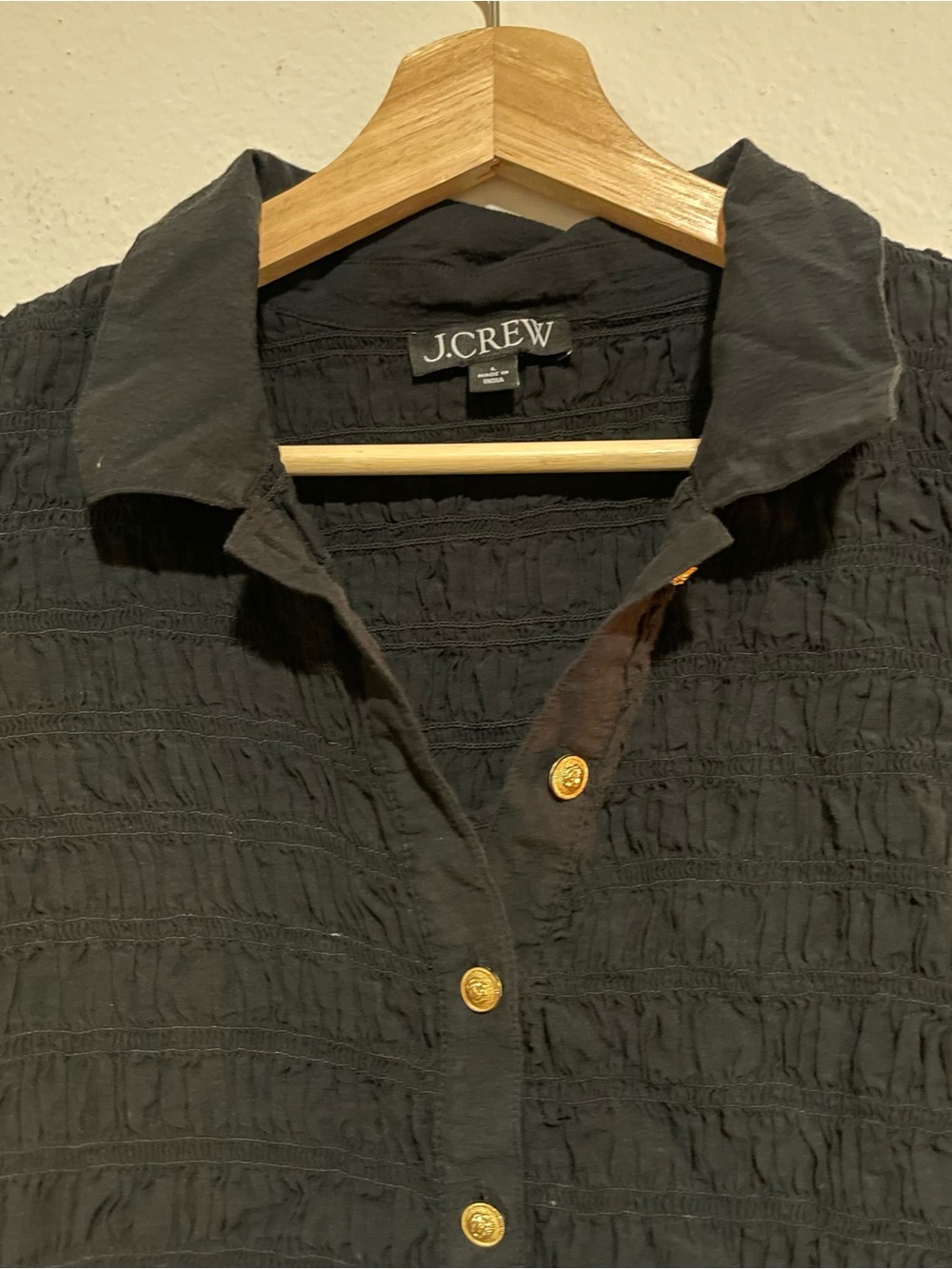 J. Crew Smocked Ruched Button-Up Short Sleeve Blouse, Size Large - Picture 4 of 4